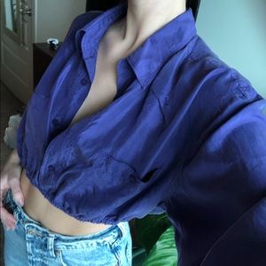 silk button down crop top